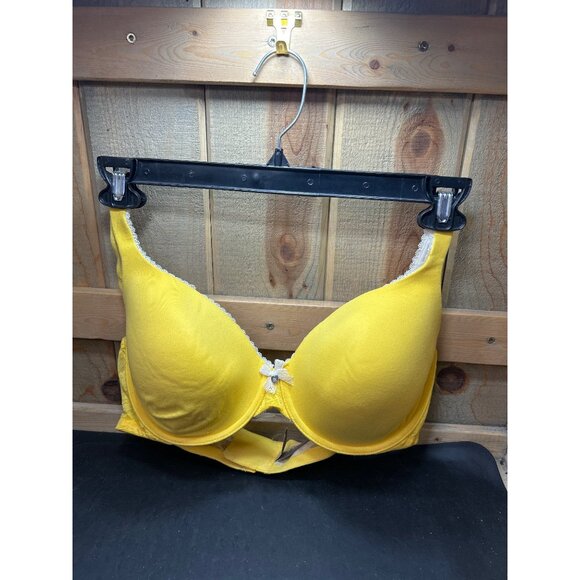 Victorias Secret Yellow Lined Perfect Coverage Bra 38D Lace Trim & Bow - Picture 1 of 7